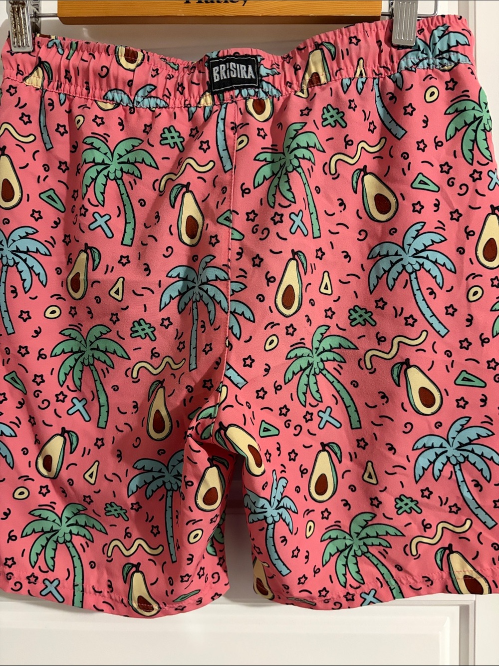 Kids' Pink Avocado & Palm Print Swim Trunks